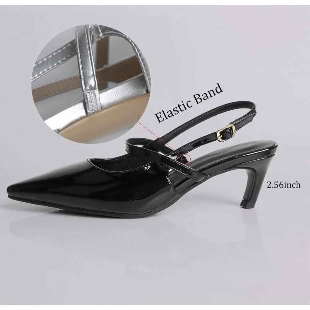 MEOTINA Slingback Heels Women Kitten Heel Closed Pointed Toe Dressy Sandals-8.5